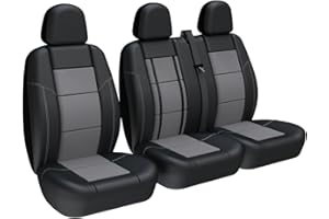 TOYOUN Van Seat Covers Universal Fit Most Vans Trucks Lorry Front Single and Double Seats — Faux Leather Mesh Fabric, Black and Gray