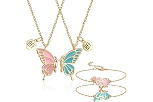 EIYVPRA Collier BFF et Bracelet Amitié avec Décoration Papillon Bracelet Meilleure Amie et Collier d'Amitié Cadeau pour Meilleure Amie pour d'anniversaire Saint Valentin Mariage, collier amitié or