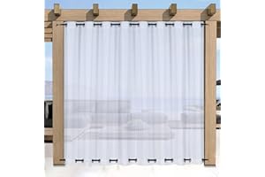 Qelus Outdoor Vorhang Wetterfest Transparent B254 x H213cm, Outdoorvorhänge mit Ösen Außenvorhang Gardinen Winddicht Wasserdicht für Pergola Balkon Terrasse Garten Pavillon Sichtschutz Sonnenschutz