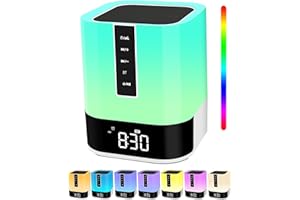 WamGra Enceinte Bluetooth Lumineuse Veilleuse,Reveil Enfant Reveil Lumineux Lampe de Chevet Tactile Veilleuse Enfant Bruit Blanc Idee Cadeau Ado,Fille Garcon,Femme,Anniversaire,Caduau Noël