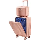 WYDEAZ Cabin Suitcase 55 x 38 x 23 cm + Toiletry Bag, Set Rigid ABS + PC Lightweight with 4 Wheels 360&deg;, Front Opening, USB P