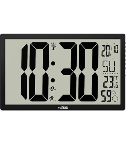 TFA Dostmann 60.4524.01 XL Digital Radio Controlled Wall Clock with Sunrise and Sunset Alarm Large Numbers Moon Phases Silent (Black