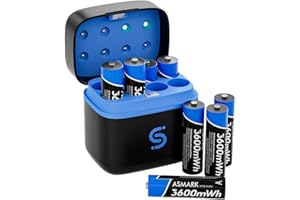ASMARK Rechargeable AA Battery 8 Pack Lithium Batteries with Charger Lithium & NiMH Batteries Charging Storage Box 3600mWh Long Lasting AA Li-ion Battery