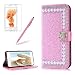 Produktbild Girlyard Bling Glitzer Lederhülle für iPhone 5S, Luxus 3D Perlen Kristall Diamant Design Schutzhülle Glänzend Flip Wallet Case Standfunktion Kartenfach Klapphülle mit Strass Magnetverschluß Hülle für iPhone 5 5S SE - Rosa