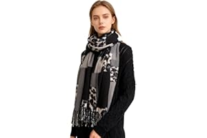 ZCJ Schal Damen Warm Herbst Winter Leopardenmuster - Kaschmir Gefühl Leo Halstuch mit Fransen, Winterschal für Damen als Premium Tuch & Animal Print Schals und Tücher für Abendkleid