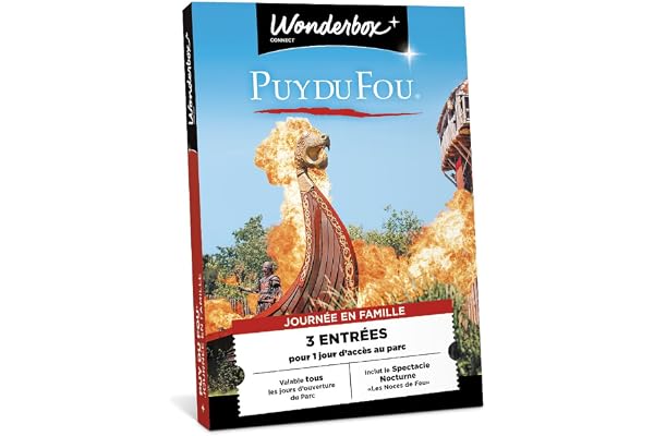 Wonderbox Connect - Coffret Cadeau - PUY du Fou en Famille - 3 entrées pour 1 Jour - Spectacle Nocturne Les Noces de Feu Inclus - Parc à thème - Validité 27 Mois