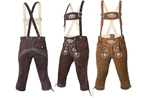 Tatla Traditionella kostymläderbyxor, herr, knäbyxor med broderi – äkta läder, oktoberfestbyxor med hängslen – brun/mörkbrun, storlekar 46–62