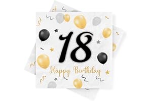 SPRINLOT Servietten 18. Geburtstag, 30 Stück Schwarze Gold Geburtstags Servietten, Happy Birthday 18 Servietten, Milestone 18 Papierservietten, Deko 18. Geburtstag für Junge Mädchen Jubiläum Tischdekoration