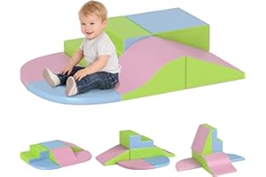 HOMCOM Parcours motricité bébé 6PCS, Module motricité bébé en Mousse EPE avec Housse en revêtement synthétique, Blocs Mousse de Construction, Jouets éducatifs Enfants d'âge préscolaire, Multicolore