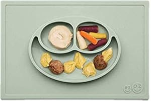EZPZ Mini Bowl 12 Monate + Schüssel aus 100% Silikon mit integriertem Platzdeckchen für Babys und Kleinkinder, Salbei (EZEUHMS001)