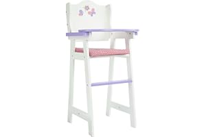 Olivia's Little World Little Princess Wooden Baby Doll High Chair with Fixed Tray and Pink Polka Dot Cushion, White and Purple