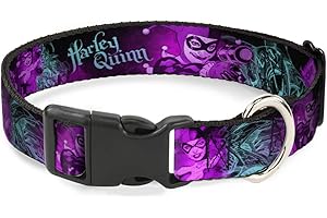 BUCKLE-DOWN Buckle Down Collar de Clip de plástico - Harley Quinn Pow & Aiming Poses/Joker Sketch Negro/Turquesa/Fucsia