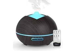 Bigqin Aroma Diffuser 500ML, Diffusor für Ätherische Öle, Aromatherapie Luftbefeuchter mit Timer für Raum, Yoga, SPA, 14-Farben-LED, Fernbedienung, Dunkle Holzmaserung