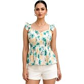 NiloBerry Women's Floral Print Peplum Top with Ruffle Straps