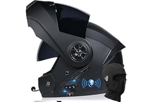 ACLFF Motorbike Bluetooth Modular Helmet Full Face Flip Up Motorcycle Helmet, DOT/ECE Approved, Lightweight Ventilation Design, with Double Visor Microphone, for Adult Men and Women S~XL