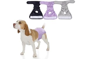 YUNDONGBA 3Stück Wiederverwendbare Hundewindeln für Hündinnen Waschbare Läufigkeitshose für Hunde bei Inkontinenz Läufigkeit Hygienisch Saugstark Weibchen Höschen Dog Diapers (Grau/Schwarz/Lila, L(50-62cm))