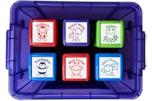 MOTIVATION IN LEARNING SuperStickers Primary Praise Teacher Stamper Box with 6 Stamps - with Colourful Messages Brilliant, Very Good, Great Work, Well Done, Super & Fantastic!