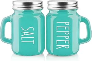 ZOSUJO Set di sale e pepiera, color turchese, decorazione da cucina e accessori per casa, ristoranti e matrimoni, set di sale e pepe in vetro per tavolo da cucina, camper, barbecue, facile da pulire e