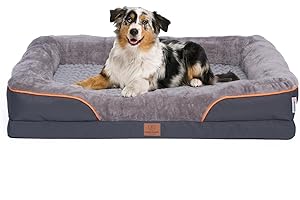 WARENHAMMER Orthopädisches Premium Hundebett mit Egg Foam, extra Halteschalufe, Wasserdichter Innenbezug, Hundesofa, Hundekissen, flauschig, Bezug abnehmbar, waschbar, 71 x 58 x 17 cm, Hellgrau (L)