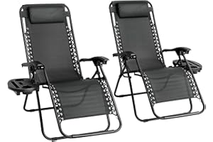 Aspect Garden Chairs | Zero Gravity Chair | Set of 2 | Sun Lounger | Reclining Garden Chairs | Folding Chair with Cup Holder and Headrest Pillow(Black)