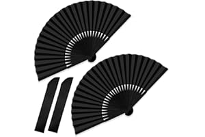 Hanyousheng Schwarz Fächer, 2 Stück Faltbare Fächer, Handfächer Faltventilator, Dekorative Fächer für Festival, Party, DIY Dekoration, Leistung, Tanz