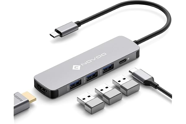 NOVOO Adaptateur USB C, 5-en-1 Hub USB C vers HDMI 4K@60Hz, 3 X USB 3.0, PD 100W USBC Hub pour Macbook Air Macbook Pro Surface Galaxy Lenovo Chromebook