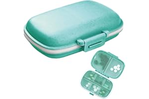 FOUEWS Confezione da 1 organizer per pillole da viaggio, custodia portatile per pillole con 8 scomparti, piccola scatola per pillole per borsa tascabile portatile per medicine e vitamine, blu