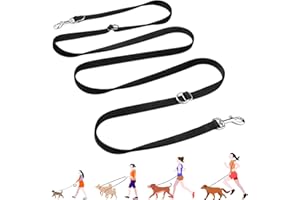 PETCOOZ Training Lead, 3M/9.8ft Double Ended Lead for Dogs, Professional Dog Lead, Stop Pulling Leash, Adjustable Hands Free Dog Leads, Multi-Functional Pet Training Leads for Running, Walking, Black