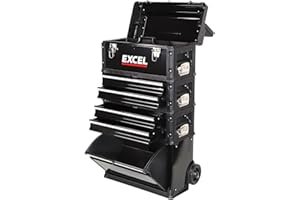 Excel Mobile Cabinet Tool Storage Box 4 Drawer Garage Tool Chest with Wheel, Polypropylene Wheels for Easy Transport, Handle, Strong Metal Latches, Splits into 4 Seperate Toolbox