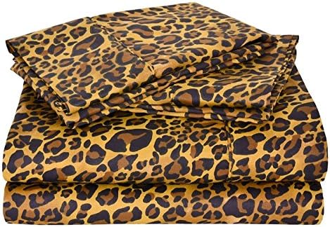 British Choice Linen Egyptian Cotton 4 PCs Sheet Set 650-Thread-Count Sateen Small Double (+30 CM) Pocket Depth, Leopard Print