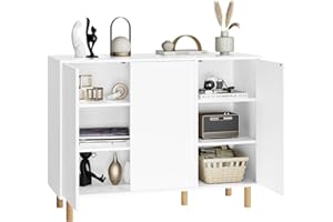 ‎FIRFURD FirFurd Sideboard, Kommode weiß, Küchenschrank mit 3 Türen, griffloses Design, verstellbare Regale, 107x40x80cm(BxTxH)