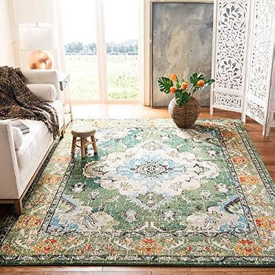 Safavieh Tapis délavé Contemporain motif, Tissé Polypropylène Tapis en Forêt Verte / Beu Clair, 160 X 230 cm