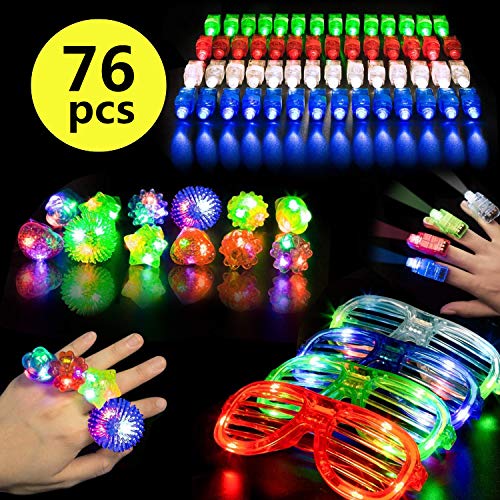 Pachock 76 Piezas LED Iluminan el Brillo del Juguete con 12 Bracelets with Rings of LED Lights and 4 LED Glasses Lights,60 Piezas LED Luces de los Dedos se iluminan Juguetes Fiesta Favor Suministros.