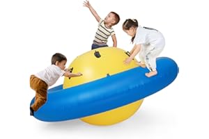 COSTWAY 88'' Inflatable Dome Climbing Rocker, Kids Teeter Totter Seesaw with 6 Handles, Blow Up Giant Rocking Bouncer Ball for Indoor Outdoor