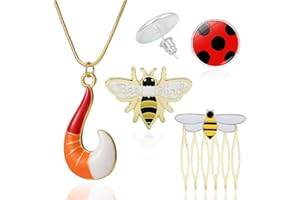 YSDYY Set di gioielli da 4 pezzi, pettine laterale delle api, spilla d'api, orecchini a coccinella, collana a coda di volpe, accessorio per cosplay per ragazze