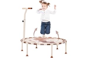 NUKDEY Kid Trampoline 40'' Foldable Noise-Free Trampoline Jumping with Anti-slip Mat and Safety Adjustable Handrail Fitness Exercise Bungee Rebounder Happy Jumping Indoor,Outdoor,Garden Use for Boys Girls 3+