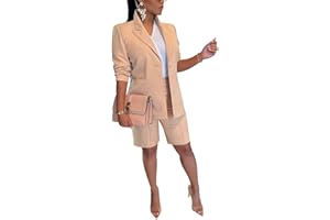 GOZYLA Blazer Short Set pour Femme Tenue Deux Pièces Veste a Un Bouton et Bermuda Short Suits (Color : A-Apricot, Size : L)