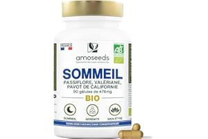 AMOSEEDS Sommeil BIO | Hautement dosé | Valériane, Passiflore | Endormissement rapide, Relaxation | 90 Gélules Vegan | Qualité Supérieure, Fabriqué en France