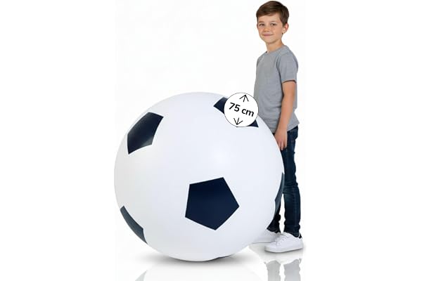 alldoro 60298 XXL fotboll Ø 75 cm stor, uppblåsbar lekboll med mega hoppkraft, barnboll av gummi, inomhus och utomhus, svart