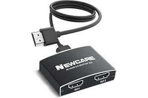4K@60Hz HDMI2.0b Splitter Aluminium【mit 1.2M HDMI Kabel】,NEWCARE HDMI Splitter 1 in 2 Out (Duplicate/Mirror),Splitter für Dual Monitore Unterstützung HDCP2.2,1080P 120hz, 3D, Full HD TV Xbox PS5
