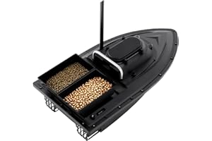 MINRS Köderboot 500M Futterboot Ferngesteuertes Fischköder Boot 2 Köderboxen Nachtangeln 2kg Fischköder Boot mit LED-Licht und Anti-Verwicklungs-Abdeckung für Seen, Flüssen, Meeren, Schwarz