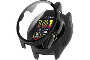 SeNool Funda Compatible con Garmin Forerunner 265, Carcasa Protectora con Cristal Templado Protector de Pantalla, [Dureza 9H] Protección Carcasa Compatible con Garmin Forerunner 265 - Negro