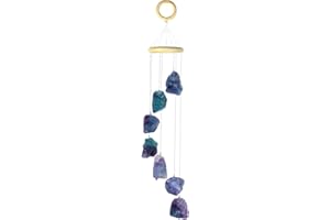 Amogeeli Fluorite Pierre Brute Carillon Cristal Naturel Hanging Ornement d'Extérieur Guérie Décoration de de la Maison pour Fenêtre, Porte