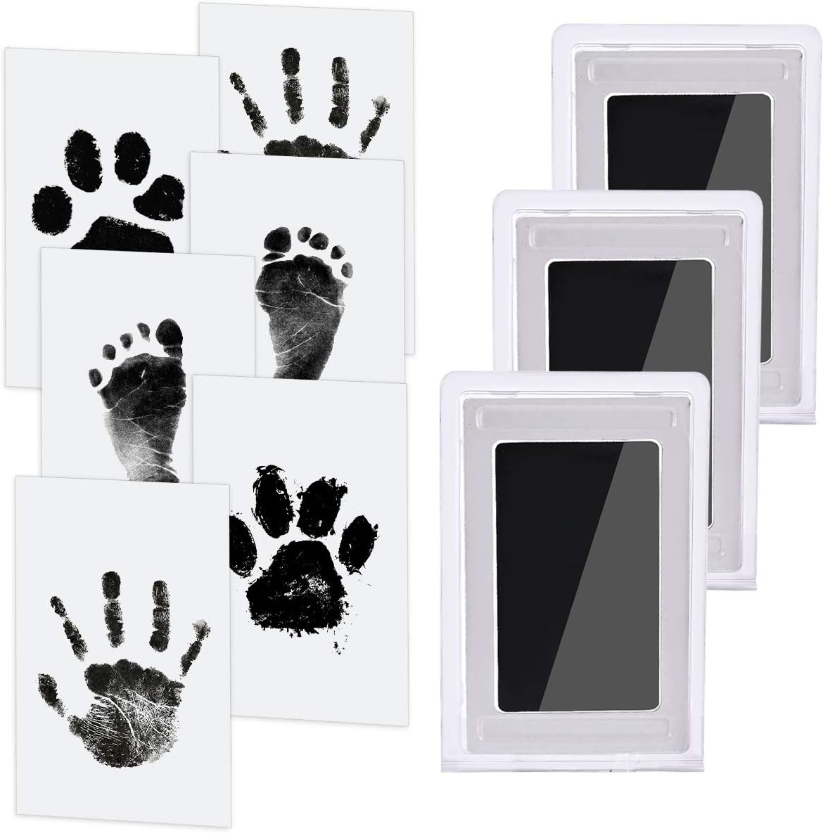 Nabance Baby Handprint and Footprint Kit, 3 Ink Pads with Clean-Touch, 6 Imprint Cards, Pet Paw Inkless Print, Safe Non-Toxic for Feet and Hands, Family Keepsake - Black