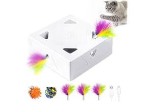 Migipaws cat toys, interactive automatic 7-hole-mouse MigiBox, intelligent feather kitten toy, Cardboard toy for bored cats, Rechargeable, 5ps Accessories