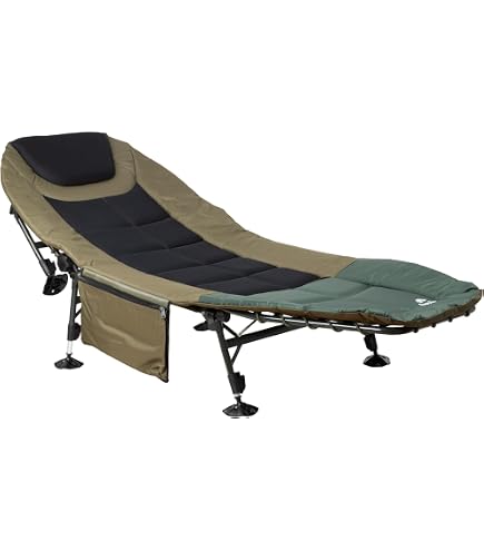 Lit De Camping CarpOn Campbed 270005C 208 Cm Camouflage – Chaise Longue Confort Pêche à La Carpe, Charge Max 150 Kg, 8 Pieds Réglables