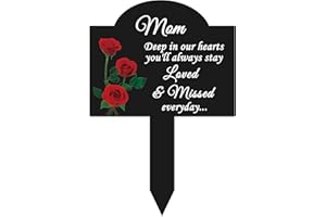 ROOWEST Gedenkpfähle Friedhof Grabtafel Pfahl Marker Gedenktafeln für Draußen Sympathie Gartenstecker Acryl Grabpfahl Wasserdicht Garten Grab Dekorationen für Friedhof Outdoor Hof (Mom, Rose)