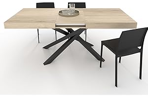 VE.CA.S.R.L. VE.CA - Tavolo allungabile Polinesia - Con porta allunghe - Struttura acciaio nero - Piano legno 150x90 cm - altezza 77 cm - Colore Quercia Sherwood - Ideale per tavolo da Pranzo - Made in Italy