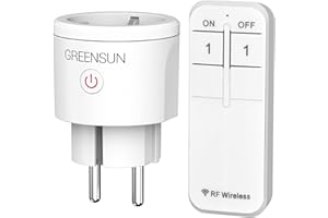 GreenSun Prise Telecommande Sans Fil - Télécommande Prise Mini RF Contrôle de Prise 30M RF Prise Connectée avec Prise Connectée Sans Fil Intérieur Commande à Distance Prise Prise de Courant 16A Blanc