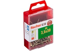 fischer Power-Fast FPF-SZ 3,5 x 30 YZF 50 B - śruby do płyt wiórowych z łbem stożkowym i pełnym gwintem do mocowania cienkich elementów w materiałach drewnopochodnych - 50 sztuk - nr art. 653934